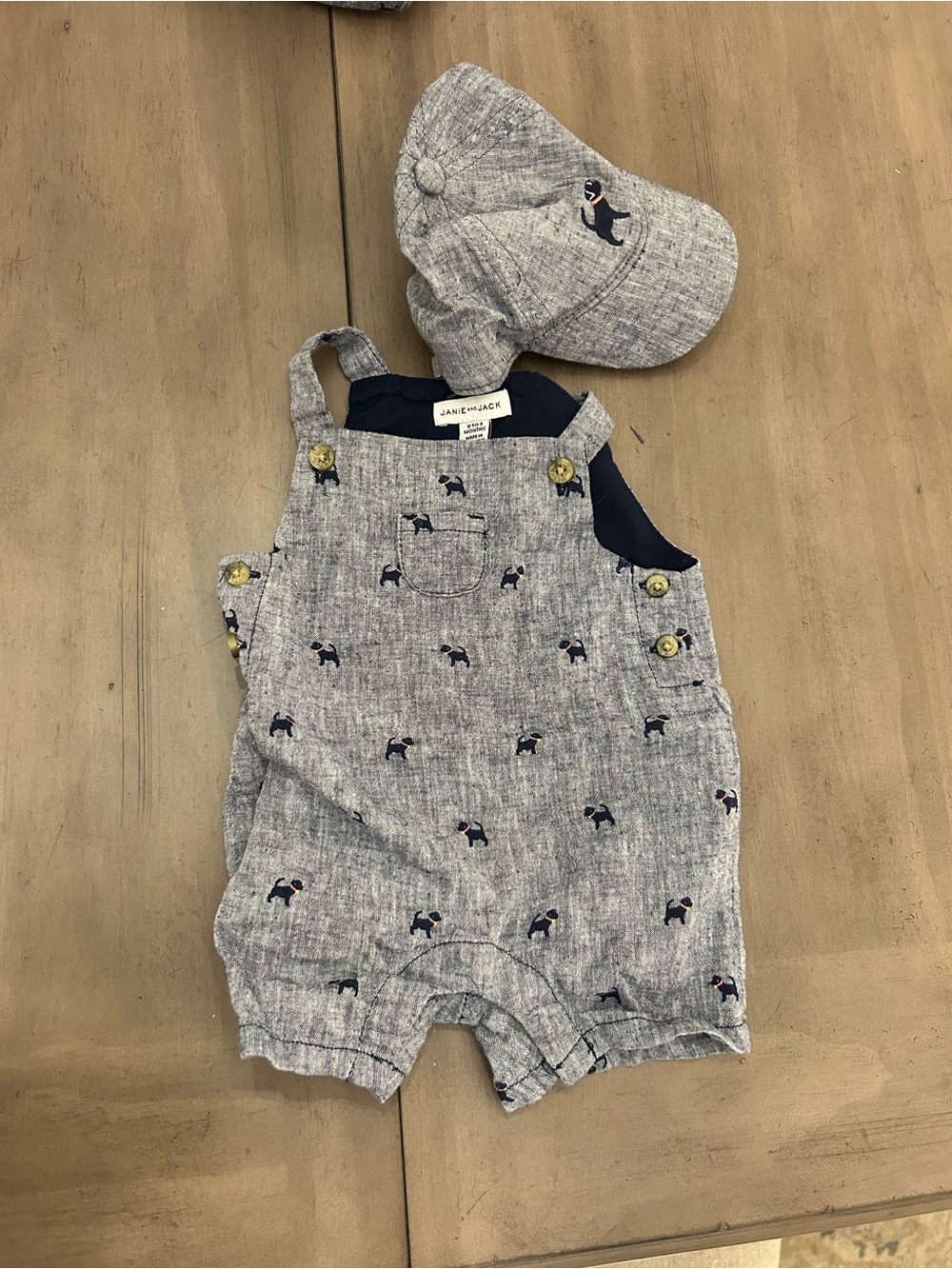 Janie and Jack Baby Boy Overalls + Matching Hat — 0-3M